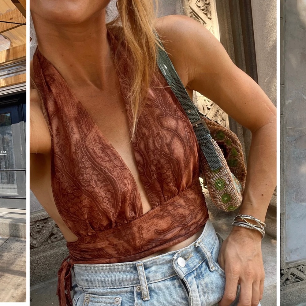 New brown mesh halter top